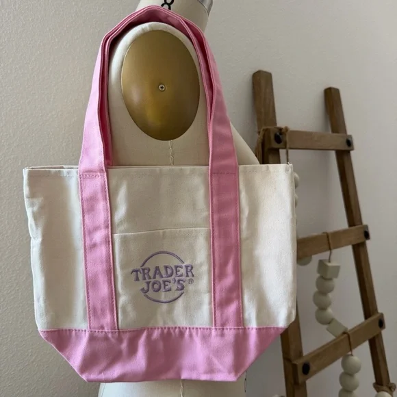 Trader Joe’s Limited Edition Pastel Mini Pink and Cream Canvas Tote Bag - Picture 13 of 16